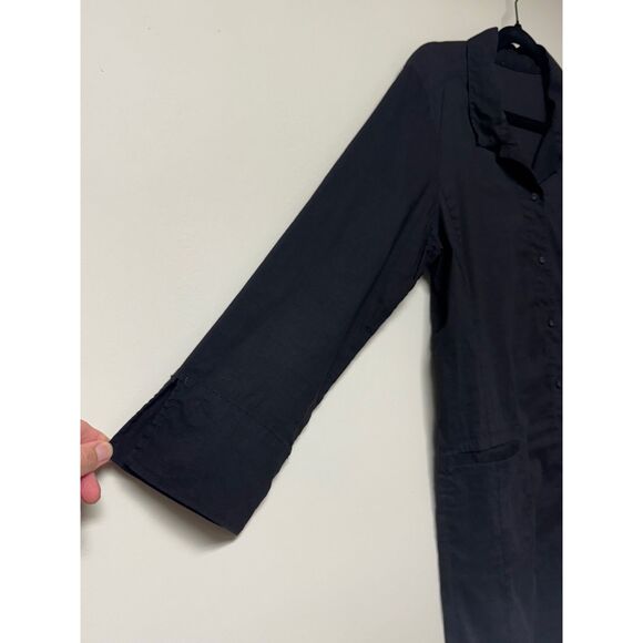 EILEEN FISHER Organic Linen Blend Long Sleeve Shirt Dress Pockets, Black, Sz L - Picture 6 of 8